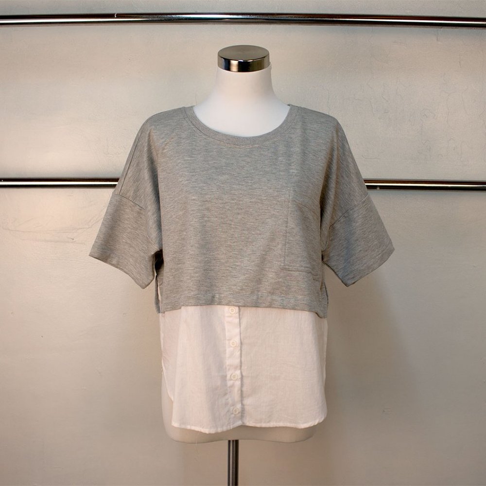 Boxy Heather T-shirt with Button Up Shirt Tail